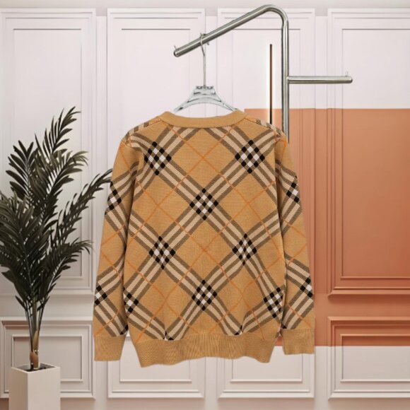 Burberry Classic Check Knit Cardigan Unisex Beige Plaid Sweater - Picture 2 of 7
